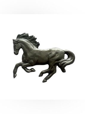 Vintage Spoontiques Pewter Galloping Horse Mustang Pin Brooch USA Stamped Signed